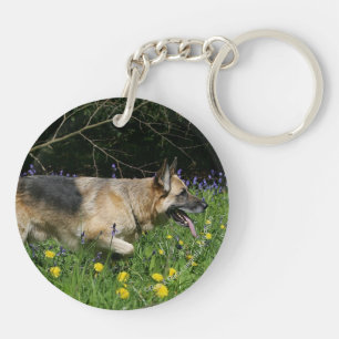 German Shepherd in Yellow Flowers Sleutelhanger
