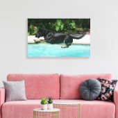 German Shepherd Jumping in Water Canvas Afdruk (Insitu (Woonkamer))