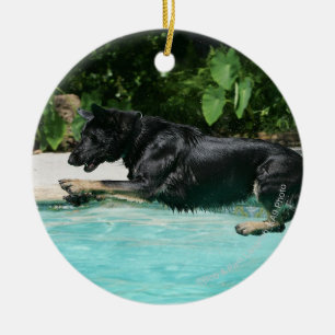 German Shepherd Jumping in Water Keramisch Ornament