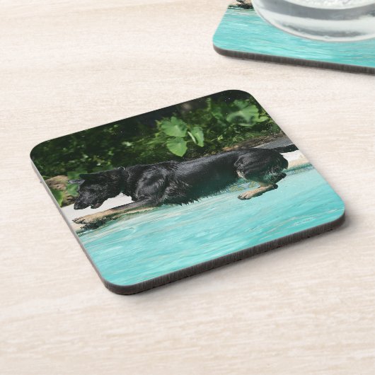 German Shepherd Jumping in Water Onderzetter (Linkerzijde)