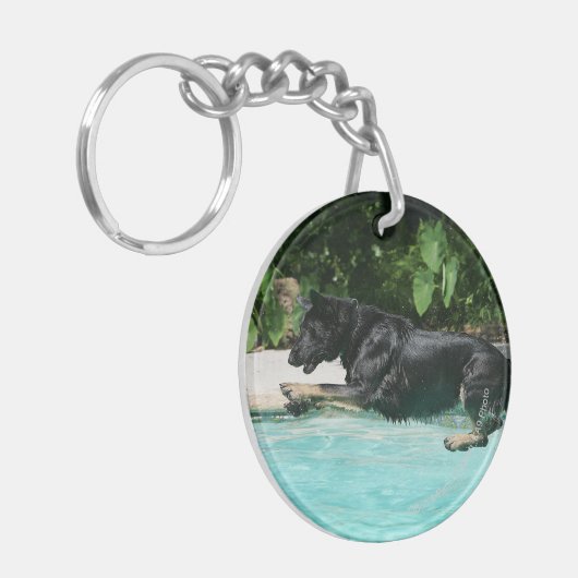 German Shepherd Jumping in Water Sleutelhanger (Voorkant Links)