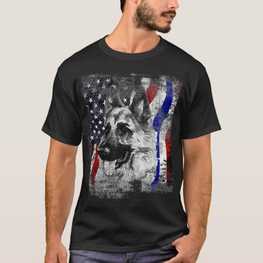 German Shepherd k9 American Flag Police Dog T-shirt (Voorkant)