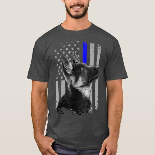 German Shepherd K9 Unit Thin Blue Line Flag Gift T-shirt (Voorkant)