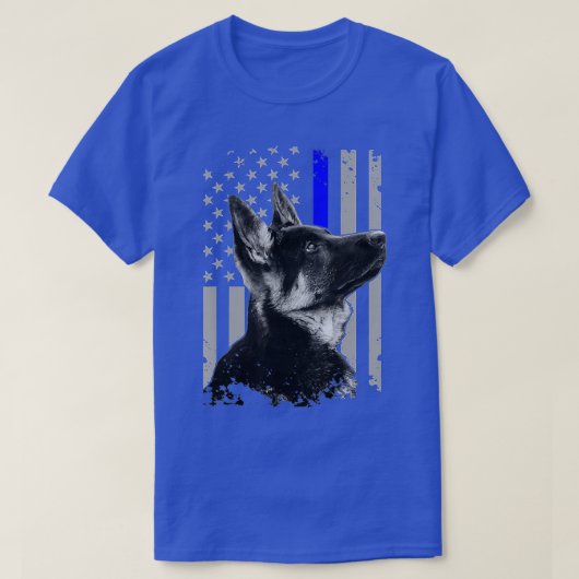 German Shepherd K9 Unit Thin Blue Line Flag Police T-shirt (Design voorkant)