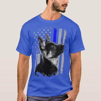 German Shepherd K9 Unit Thin Blue Line Flag Police T-shirt