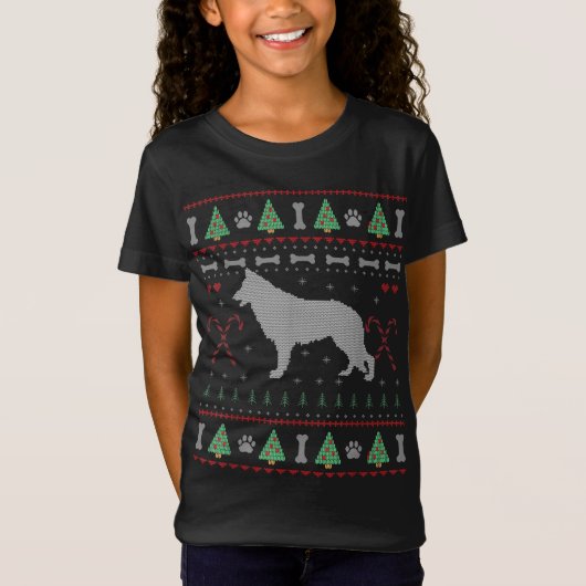 German Shepherd kerst Ugly Sweater Funny Dog L T-shirt (Voorkant)