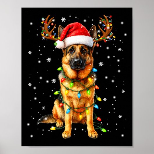 German Shepherd Kerstboom Lichtjes Pyjama Hond L Poster (Voorkant)