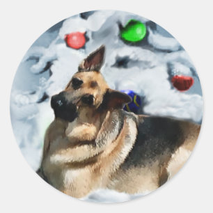 German Shepherd kerstcadeautjes Ronde Sticker