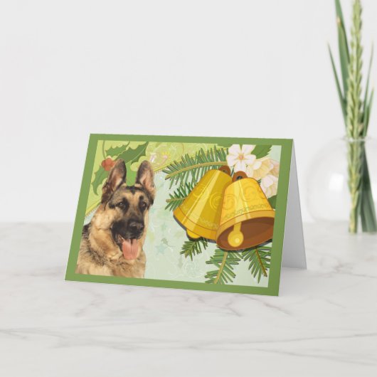 German Shepherd kerstcard Bells Feestdagen Kaart (Voorkant)