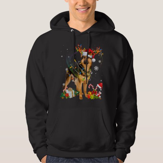 German Shepherd Kersthond Reindeer Funny Xmas Hoodie (Voorkant)