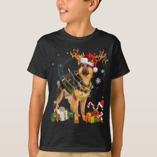German Shepherd Kersthond Reindeer Funny Xmas T-shirt