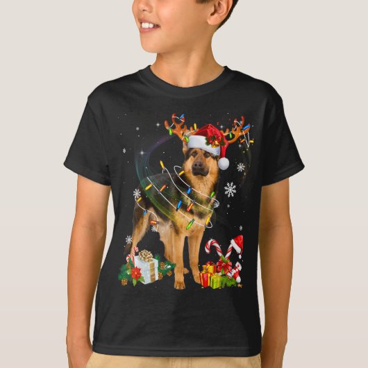 German Shepherd Kersthond Reindeer Funny Xmas T-shirt (Voorkant)