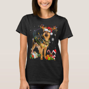 German Shepherd Kersthond Reindeer Funny Xmas T-shirt