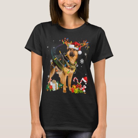German Shepherd Kersthond Reindeer Funny Xmas T-shirt (Voorkant)