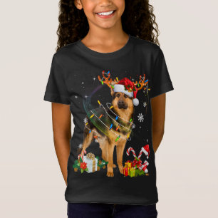 German Shepherd Kersthond Reindeer Funny Xmas T-shirt
