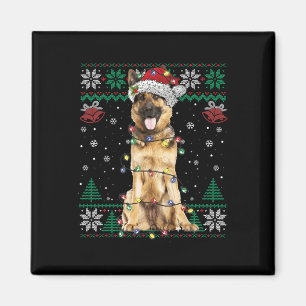 German Shepherd Kerstkerstkerstman Ugly Sweater Do Magneet
