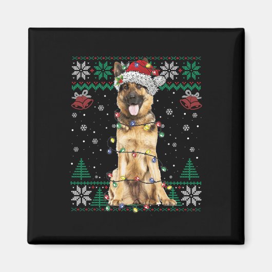 German Shepherd Kerstkerstkerstman Ugly Sweater Do Magneet (Voorkant)