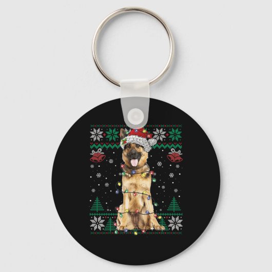 German Shepherd Kerstkerstkerstman Ugly Sweater Do Sleutelhanger (Voorkant)