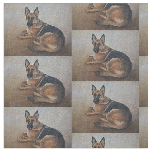 German Shepherd Laying Dog Art Fabric Stof (Close Up)