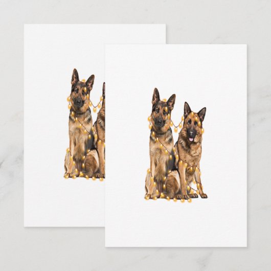 German Shepherd Lights Heart Christmas Santa Xmas RSVP Kaartje (Voorkant / Achterkant)