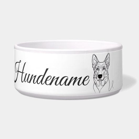 German Shepherd Line Art personalized bowl Voerbakje (Voorkant)
