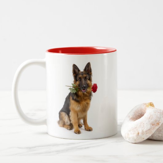 German Shepherd Love Tweekleurige Koffiemok (Met donut)