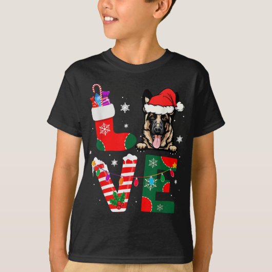 German Shepherd Lover Santa Claus kersthonden P T-shirt (Voorkant)