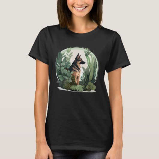 German Shepherd Mama Plant Dog T-shirt (Voorkant)