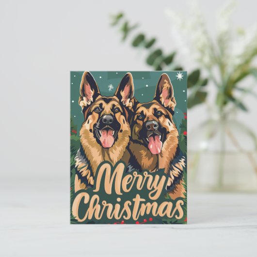 German Shepherd Merry Kerstmis Briefkaart (Staand voorkant)
