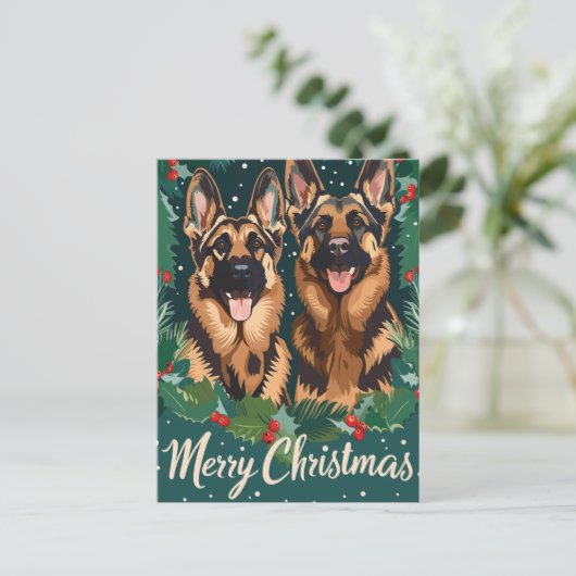 German Shepherd Merry Kerstmis Briefkaart (Staand voorkant)