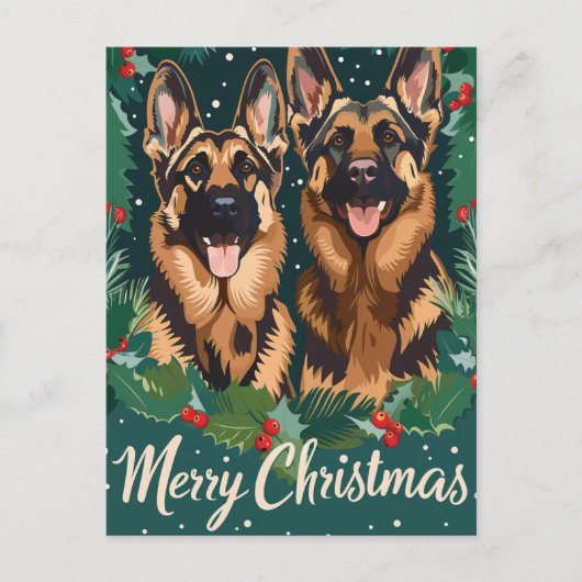 German Shepherd Merry Kerstmis Briefkaart (Voorkant)