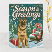 German Shepherd Merry Kerstmis Kaart (Gele Bloem)