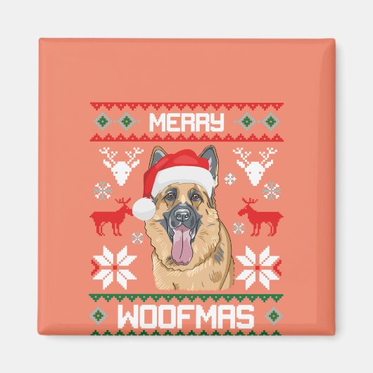 German Shepherd Merry Woofmas Sweatshirt Magneet (Voorkant)