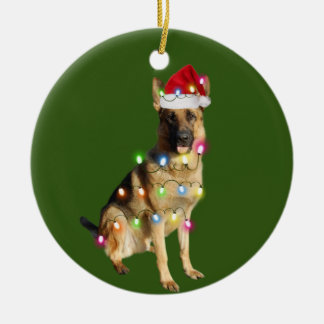 German Shepherd met kerstschaats Santa Keramisch Ornament