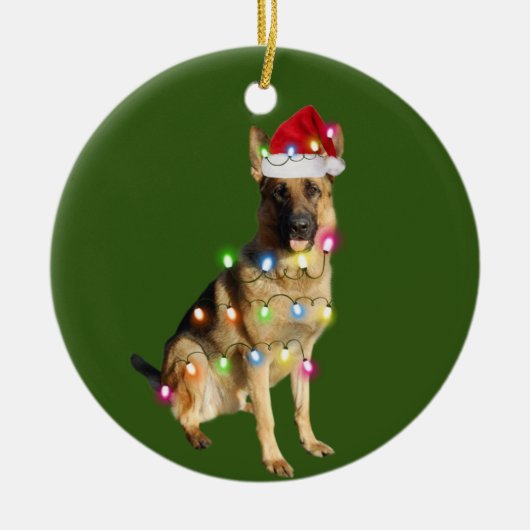 German Shepherd met kerstschaats Santa Keramisch Ornament (Voorkant)