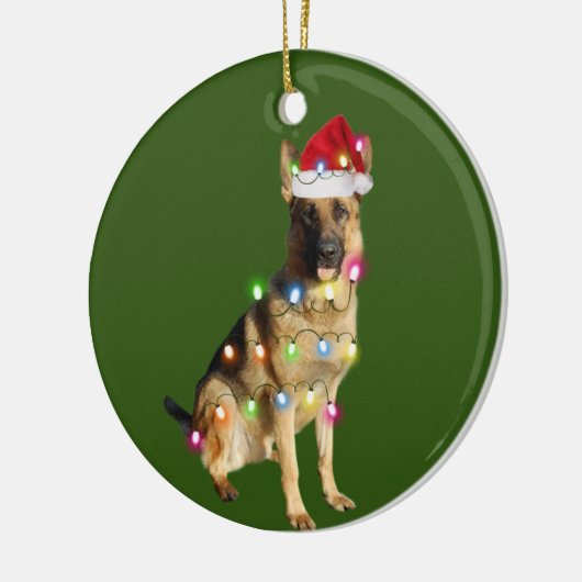 German Shepherd met kerstschaats Santa Keramisch Ornament (Links)