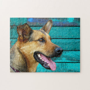 German Shepherd Mix DogTeal Wood Legpuzzel