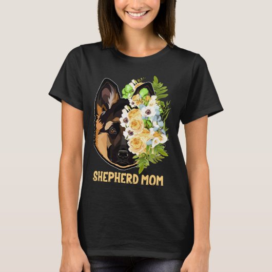 German Shepherd Mom Flowers Apparel Shepherd Mama  T-shirt (Voorkant)