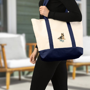 German Shepherd Monogram Canvas Tote Bag