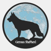 German Shepherd Moon Ronde Sticker (Voorkant)