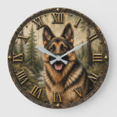 German Shepherd Mountain Forest Rustic Grote Klok (Voorkant)