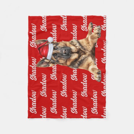 German Shepherd on Red with Name Christmas Dog Fleece Deken (Voorkant)