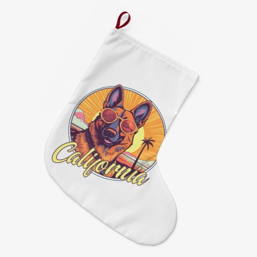 German Shepherd on the Beach Grote Kerstsok (Voorkant (Hangend))