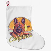 German Shepherd on the Beach Grote Kerstsok (Voorkant)