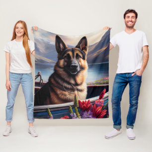German Shepherd op een peddel: Een Schilderachtig Fleece Deken