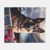 German Shepherd op een peddel: Een Schilderachtig  Fleece Deken (Voorkant (Horizontaal))