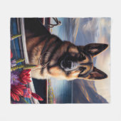 German Shepherd op een peddel: Een Schilderachtig  Fleece Deken (Voorkant (Horizontaal))