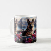 German Shepherd op een peddel: Een Schilderachtig  Koffiemok (Voorkant links)