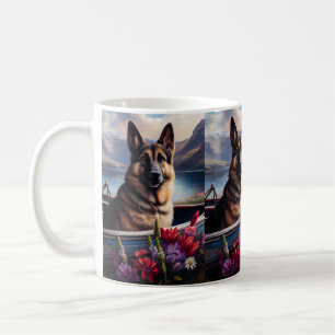 German Shepherd op een peddel: Een Schilderachtig  Koffiemok