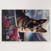 German Shepherd op een peddel: Een Schilderachtig Legpuzzel (Horizontaal)
